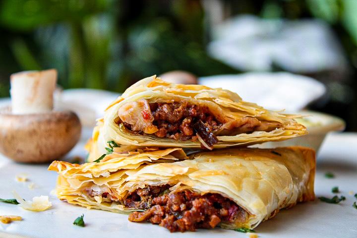 Spanakopita de carne moída Incrível! com cogumelos